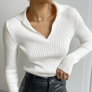 Collared Rib Knit Top